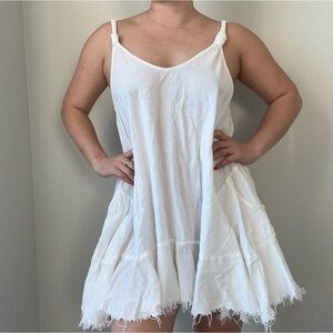 White Boho Free People Raw Hem Mini Dress - M